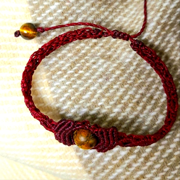 Handmade Macrame Jewelry Set, Maroon with Tiger's Eye Stone - Picture 3 of 12